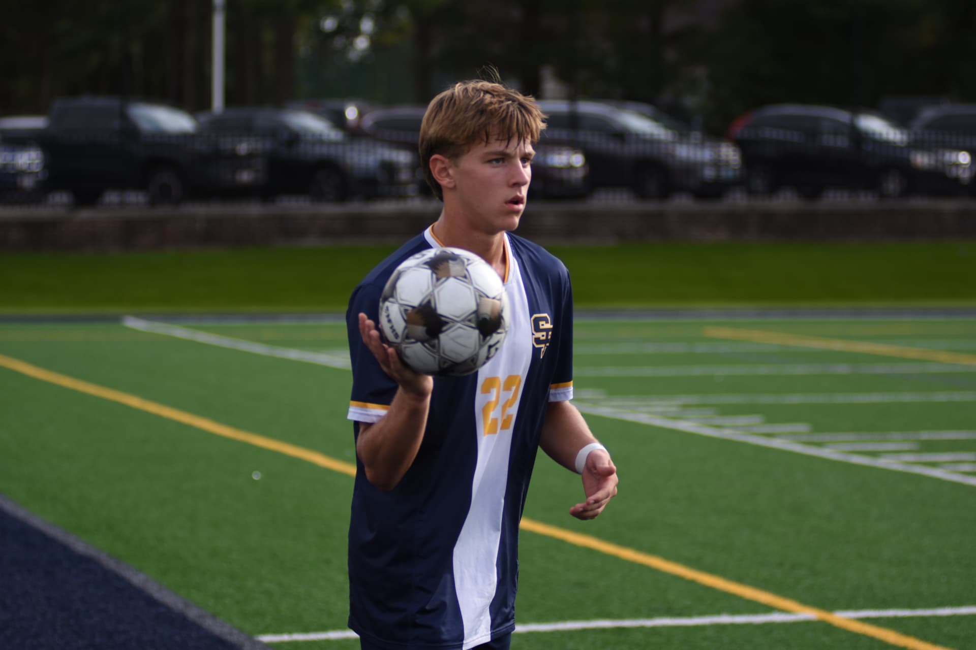 St. Paul's number 22 lines up a throw-in