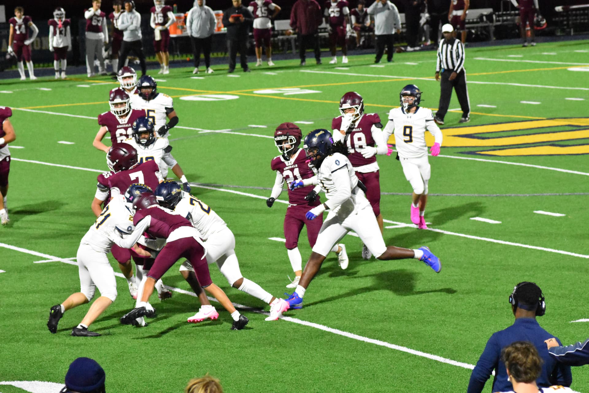 Crusaders defense swarms the Severn ball carrier