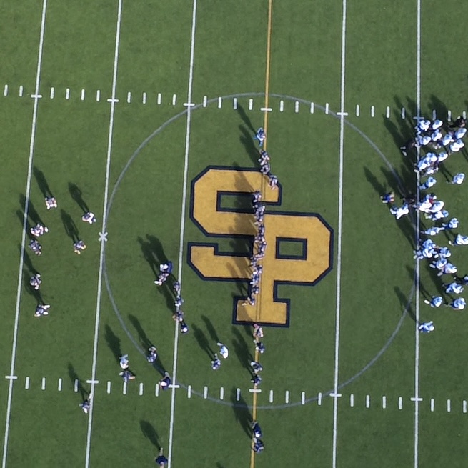 Aerial view of the SP logo at midfield